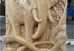 Bali Stone Wall Murals Wood Carved Elephant Wooden Art