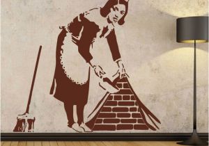 Banksy Wall Mural Wallpaper Banksy Maid Wall Sticker Home Decor Street Art Vinyl Stencil Graffiti Cleaning Lady Decals House Decoration Free Shipping