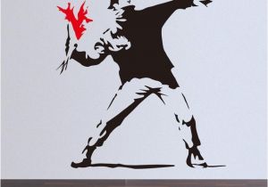 Banksy Wall Murals Famous Banksy Painting Work Creative Boy with Red Flower Home Decal