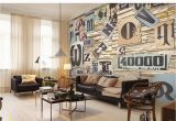 Bar themed Wall Murals Customized Black White Fashion 3d Letter Art Brick Wallpaper