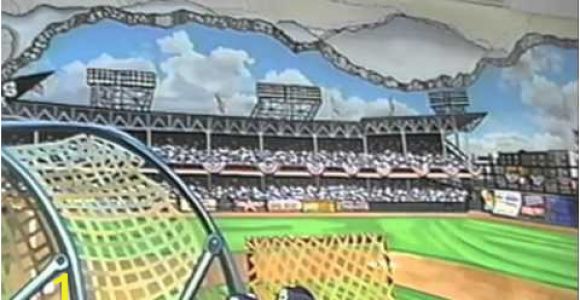 Baseball Stadium Wallpaper Murals Hand Painted Wall Mural Ebbets Baseball Field by Muralist Bonnie