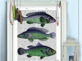 Bass Fishing Wall Murals Lake House Decor Green & Blue Fantasy Fish Trio Fish Art Fishermans T Fishing Decor Kitchen Wall Decor Kitchen Sign Restaurant Sign