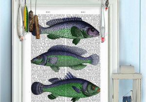 Bass Fishing Wall Murals Lake House Decor Green & Blue Fantasy Fish Trio Fish Art Fishermans T Fishing Decor Kitchen Wall Decor Kitchen Sign Restaurant Sign