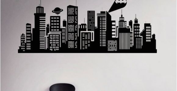 Batman Cityscape Wall Mural Gotham City Wall Decal Batman Night City Vinyl Sticker Ics Home