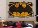 Batman Wall Mural Decal Batman Logo Wall Art Decal 3d Smashed Wood Textured Vinyl Wall Decor