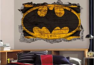 Batman Wall Mural Decal Batman Logo Wall Art Decal 3d Smashed Wood Textured Vinyl Wall Decor