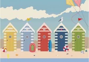 Beach Hut Wall Mural Beach Huts Seaside Wallpaper Mural Designer Beach Hut Seaside themed Nursery Room Decor Costal Beach Wall Decor Beach Hut Girls Bedroom