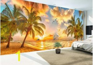 Beach Hut Wall Mural Custom Wall Mural Non Woven Wallpaper Beach Sunset Coconut Tree Nature Landscape Backdrop Wallpapers for Living Room