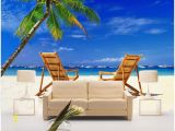 Beach Scene Murals Walls 3d Wallpaper Custom Mural Beach Wooden Chair Coconut Tree Seascape Tv Background Wall Home Decor Living Room Wallpaper for Walls 3 D Puter