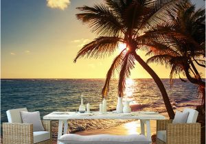 Beach Sunset Wall Mural Custom 3d Mural Wallpaper Beach Sunset Coconut Palm Seaside Landscape Wall Painting Restaurant Cafe Home Decor Wall Papers Wallpaper Desk