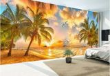 Beach Sunset Wall Mural Custom Wall Mural Non Woven Wallpaper Beach Sunset Coconut Tree Nature Landscape Backdrop Wallpapers for Living Room Wallpapers Free Hd