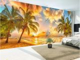 Beach Sunset Wall Mural Custom Wall Mural Non Woven Wallpaper Beach Sunset Coconut Tree Nature Landscape Backdrop Wallpapers for Living Room Wallpapers Free Hd