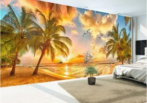 Beach Sunset Wall Mural Custom Wall Mural Non Woven Wallpaper Beach Sunset Coconut Tree Nature Landscape Backdrop Wallpapers for Living Room Wallpapers Free Hd