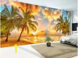 Beach theme Wall Mural Custom Wall Mural Non Woven Wallpaper Beach Sunset Coconut Tree Nature Landscape Backdrop Wallpapers for Living Room