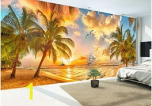 Beach theme Wall Mural Custom Wall Mural Non Woven Wallpaper Beach Sunset Coconut Tree Nature Landscape Backdrop Wallpapers for Living Room