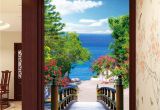 Beach Wall Mural Decals 3d Bridge Beach Tree Corridor Entrance Wall Mural Decals Art