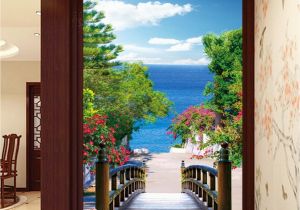 Beach Wall Mural Decals 3d Bridge Beach Tree Corridor Entrance Wall Mural Decals Art