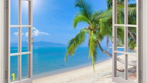 Beach Wall Mural Sticker Beach Wall Decal 3d Window Tropical Beach Coconut Palm Tree