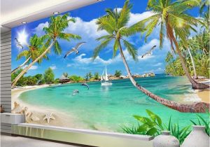 Beach Wall Murals Cheap Custom 3 D Wallpaper Wall Murals 3d Wallpaper Beach Tree Waves Lawn Path Seagulls Custom 3d Wallpaper Home Decor