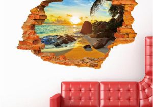 Beach Wall Murals Removable 8001c 3d Wall Stickers Beach Sunshine Vinyl Decals Removable 3d Pvc Sticker Living Room Home Decor Window Wall Sticker Window Wall Stickers From