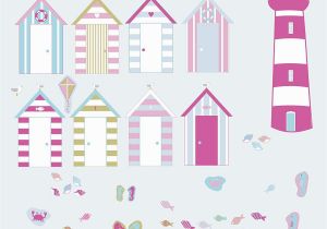 Beach Wall Murals Removable Reusable Beach Hut Wall Stcikers Pink Seaside Beach Hut Wall Decals Seaside Wall Decals Beach Hut Wall Art Beach Hut Decor