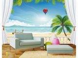 Beach Window Wall Mural High End Custom 3d Wallpaper Murals Wall Paper Hot Air Balloon Beach 3d Living Room Wallpaper Background Wall Home Decor Hd Widescreen