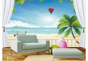 Beach Window Wall Mural High End Custom 3d Wallpaper Murals Wall Paper Hot Air Balloon Beach 3d Living Room Wallpaper Background Wall Home Decor Hd Widescreen