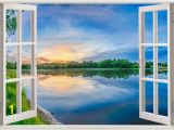 Beach Window Wall Mural Sunset Over Lake Wall Sticker 3d Window Sunset Reflective