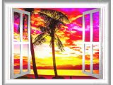 Beach Window Wall Murals 3d Window View 3d Wall Mural Beach View Wall Decals Sunset