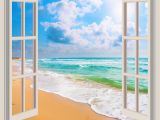 Beach Window Wall Murals Tropical Beach Window Cling Ocean Print Suncatcher