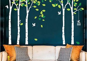 Beautiful Birch Tree Wall Mural Fymural 5 Trees Wall Decals forest Mural Paper for Bedroom Kid Baby Nursery Vinyl Removable Diy Decals 103 9×70 9 White Green