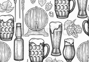 Beer Bottle Coloring Page Graphic Glasses Of Beer Bottles Barrels Hops and Malts Vintage