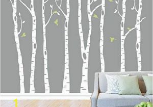 Birch forest Wall Mural Designyours Set Of 8 Birch Tree Wall Decal Nursery Big White Tree Wall Deacl Vinyl Tree Wall Decals for Kids Rooms with Fliying Birds Wall Art Decor