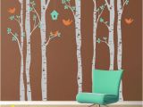 Birch forest Wall Mural Vinyl Wall Decal Birch Trees and Birds Extra Wall