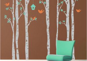 Birch forest Wall Mural Vinyl Wall Decal Birch Trees and Birds Extra Wall