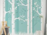 Birch forest Wall Mural Wall Mural Green Birch forest with butterflies and Birds Self Adhesive Wallpaper Square format