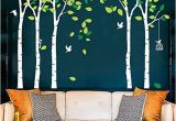 Birch Tree forest Wall Mural Fymural 5 Trees Wall Decals forest Mural Paper for Bedroom Kid Baby Nursery Vinyl Removable Diy Decals 103 9×70 9 White Green