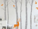 Birch Tree Wall Mural Diy Birch Tree Vinyl Wall Sticker Wall Decal Nature Birds Deer In Winter