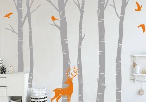 Birch Tree Wall Mural Diy Birch Tree Vinyl Wall Sticker Wall Decal Nature Birds Deer In Winter