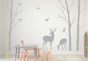 Birch Tree Wall Mural Diy Deer Wall Decals Tree Nursery Wall Art Woodland Nursery Removable