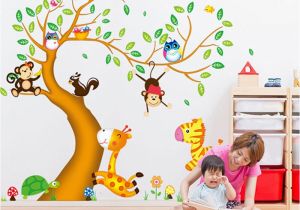 Bird and Owl Tree Wall Mural Set Cartoon Animal Zoo 3d Tree Wall Sticker Kids Baby Rooms Home Decoration Owl Birds Wall Art Decals Wallpaper Mural Wall Cling S Wall Clings