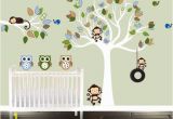 Bird and Owl Tree Wall Mural Set Monkeys Tire Swing Boys Owl Wall Decal Set Nursery