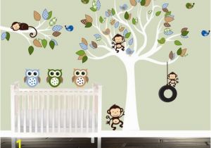 Bird and Owl Tree Wall Mural Set Monkeys Tire Swing Boys Owl Wall Decal Set Nursery