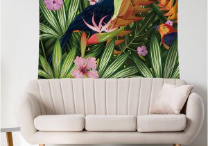 Birds Of Paradise Wall Mural Großhandel Papagei Flamingo Vögel Tapisserie Wandkunst Wandteppiche Startseite Dekorative Tür Vorhang Wohnzimmer Bettdecke Blatt Polyester Tischdecke
