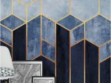 Black and Gold Wall Mural soft Blue Hexagons Wall Mural Wallpaper Abstract