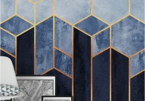 Black and Gold Wall Mural soft Blue Hexagons Wall Mural Wallpaper Abstract