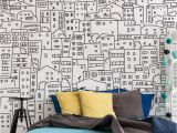 Black and White Cityscape Wall Murals Black and White City Sketch Mural