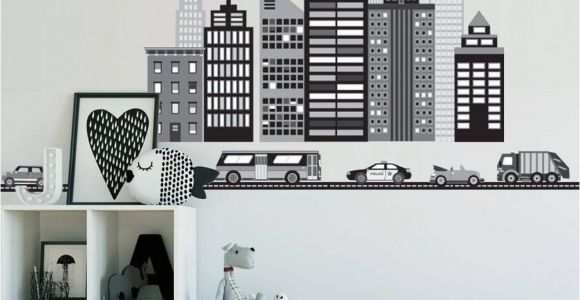Black and White Cityscape Wall Murals Cityscape Wall Decal Black and White City Skyline Wall Decal