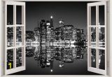 Black and White Cityscape Wall Murals New York Skyline Wall Sticker 3d Window Black and White New