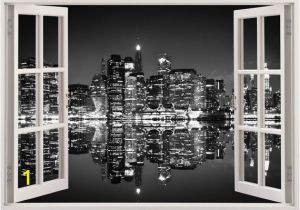 Black and White Cityscape Wall Murals New York Skyline Wall Sticker 3d Window Black and White New